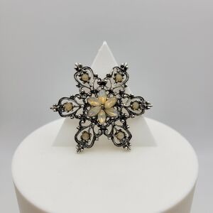 Vintage-Inspired Silver and Cream Brooch